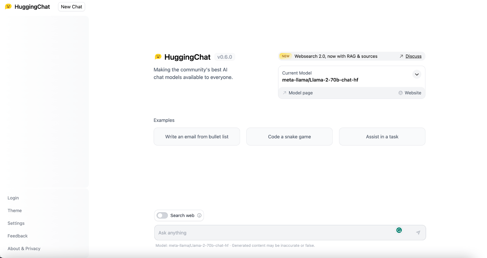 ChatGPT Alternative HuggingChat Screenshot