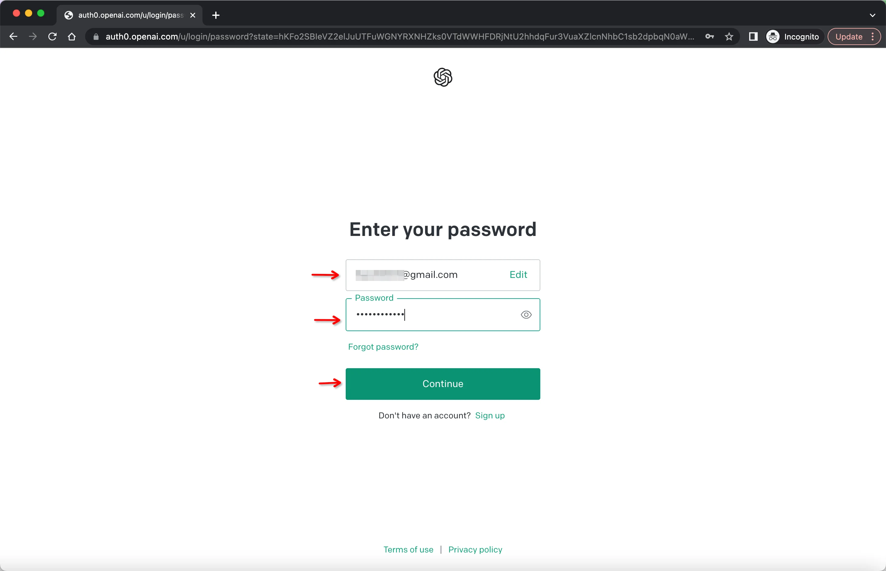 Enter Password to Log In ChatGPT