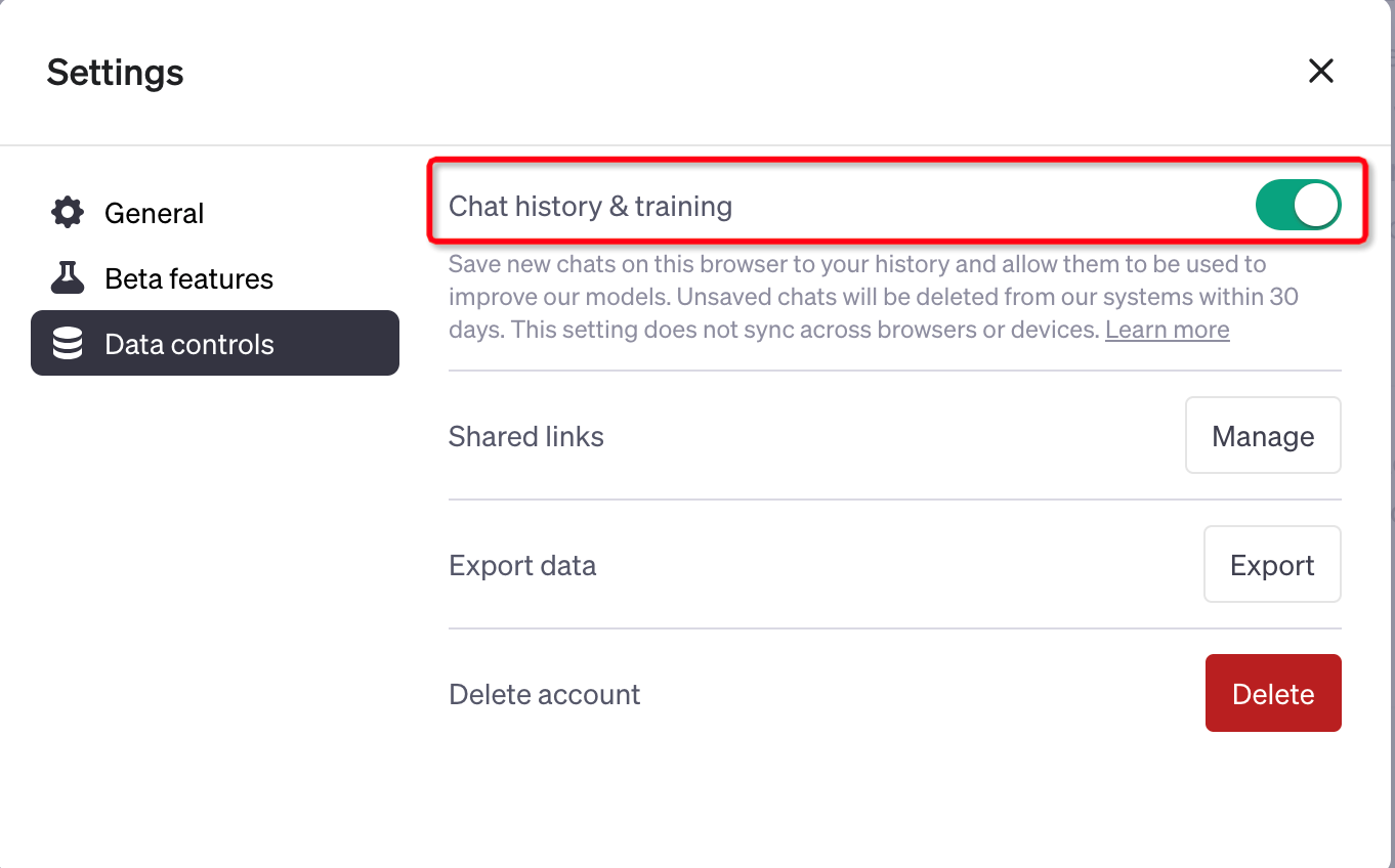 Chatgpt Settings Data Control Chat History And Training on