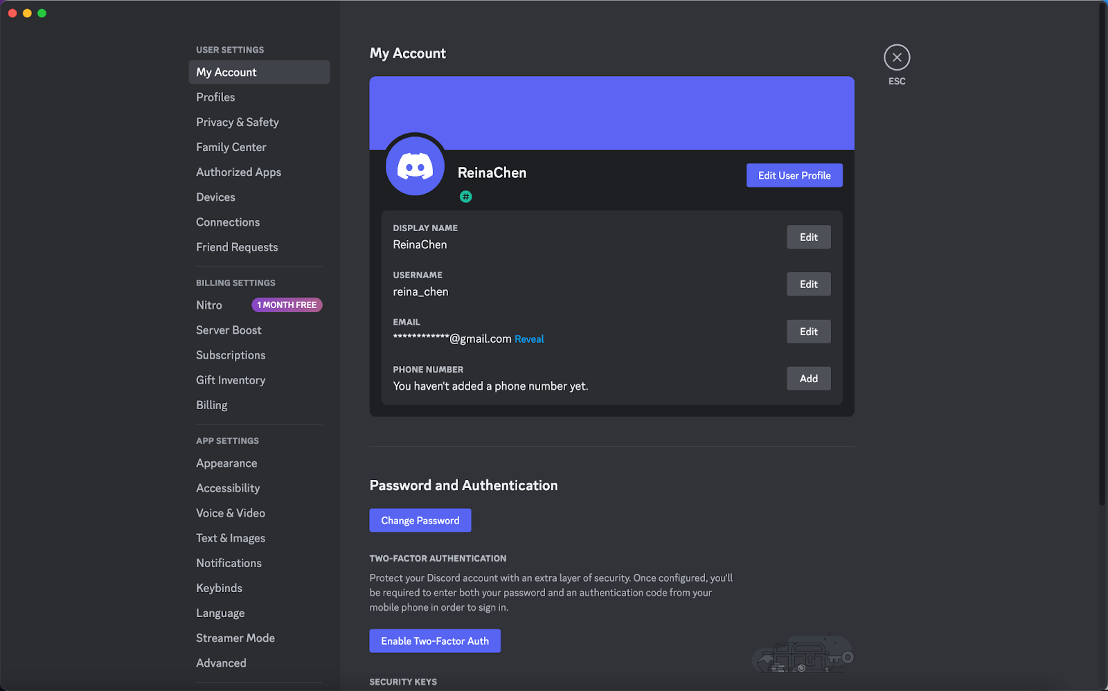 Discord Interface User Settings Page