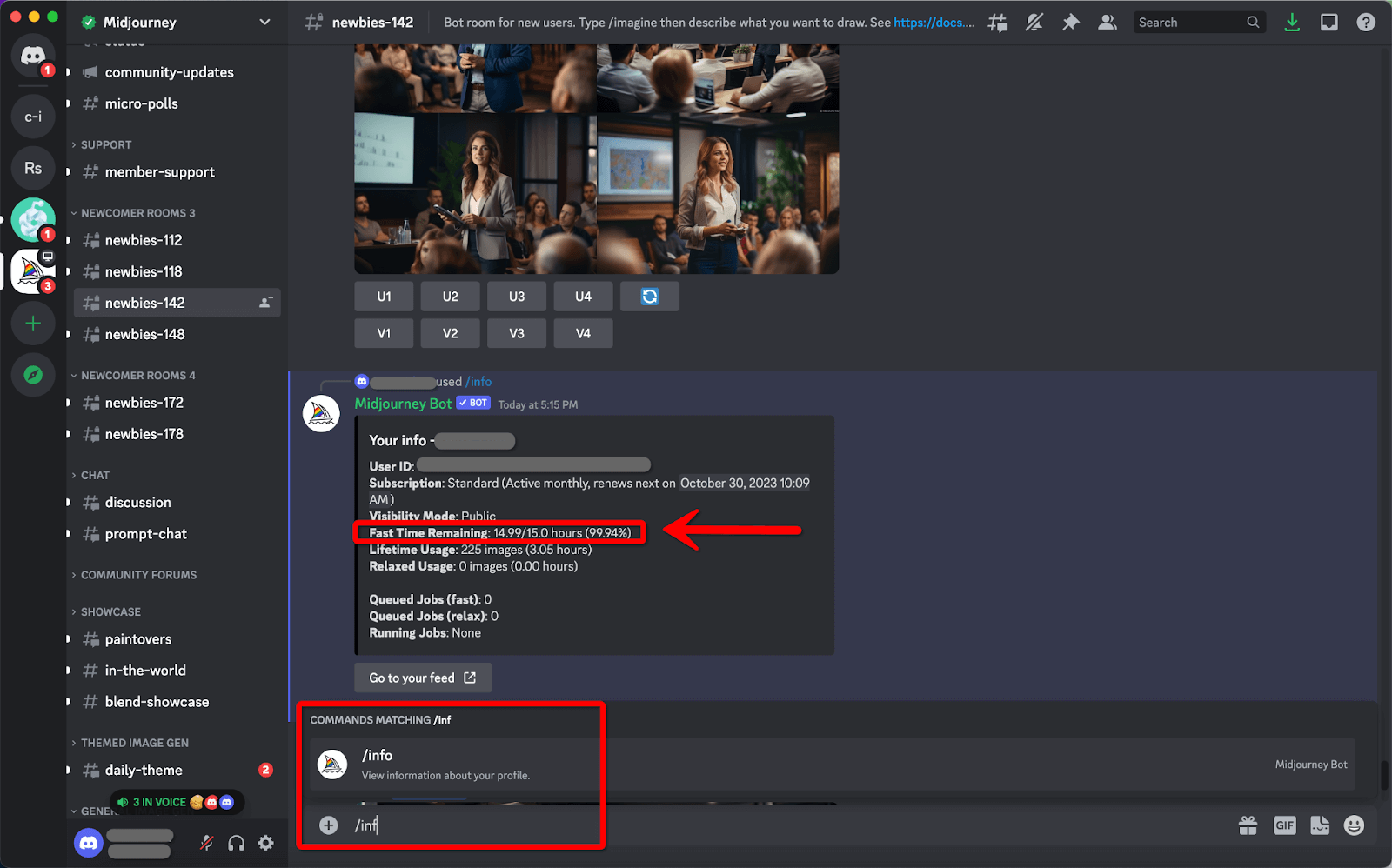 Discord Midjourney Command Info Fast Time Remaining