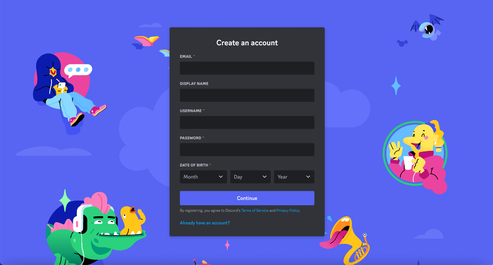 Discord Register Create an Account Page