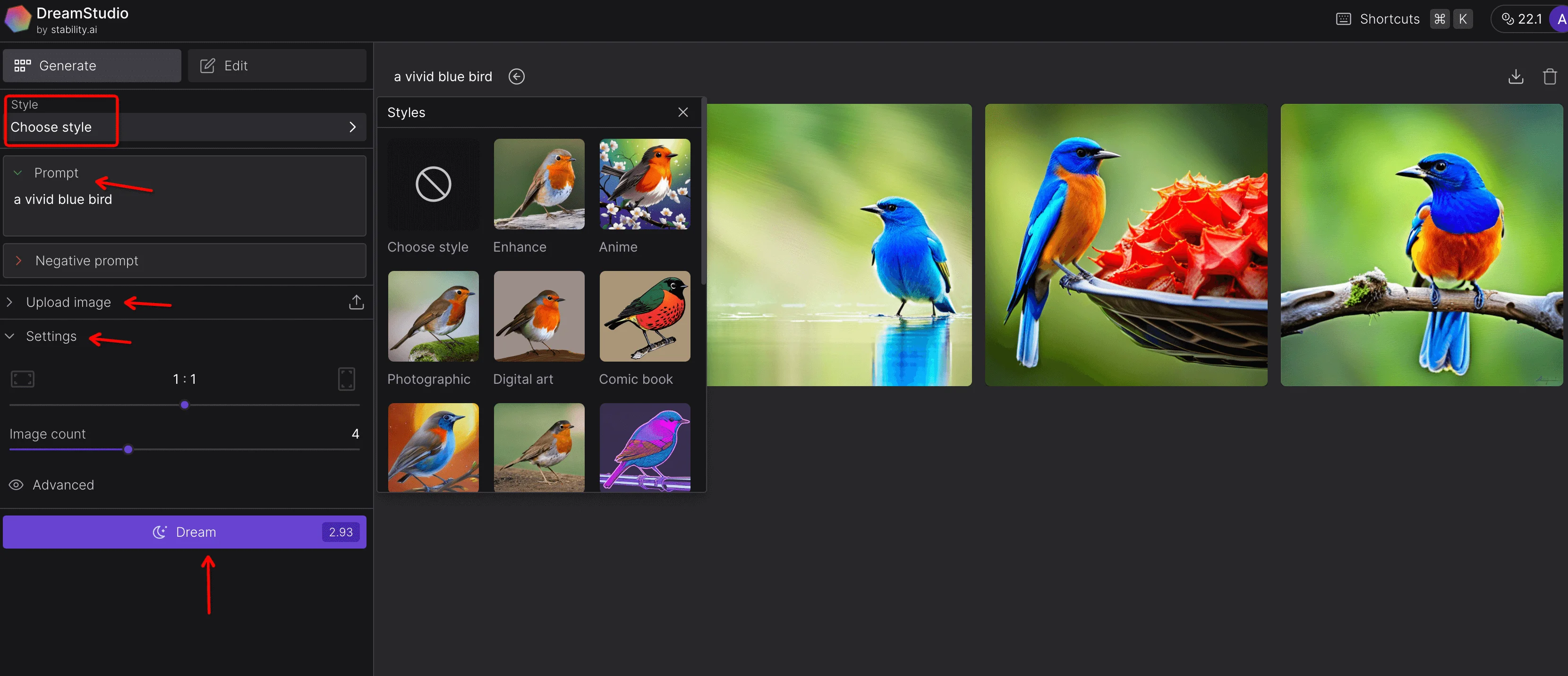 DreamStudio Generate Images A Vivid Blue Bird