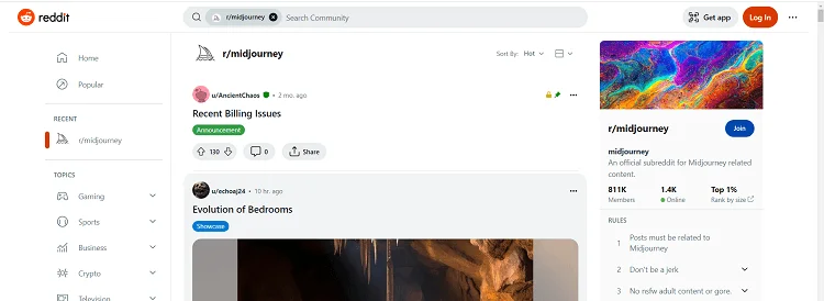 Midjourney Reddit Gallery Interface