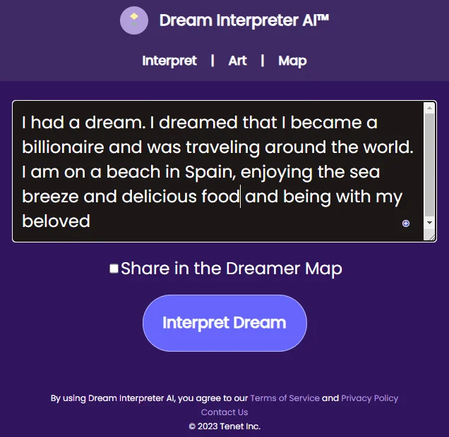 Click Interpret Dream button at Dream Interpreter AI™ Homepage