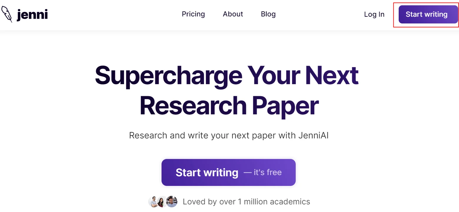 Click Start Writing at Jenni Homepage