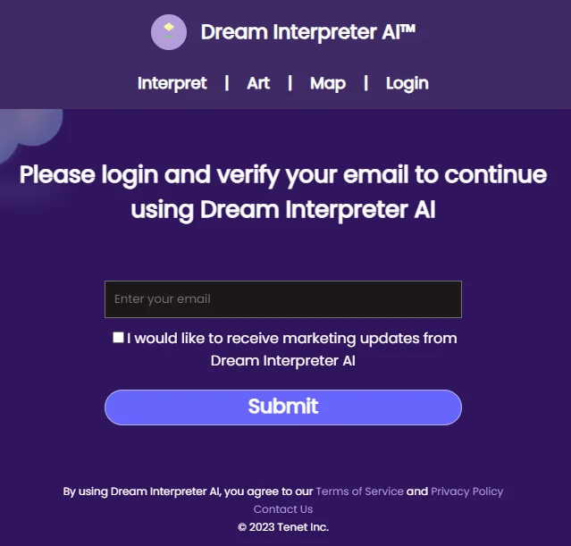Dream Interpreter AI™ Login Page 1