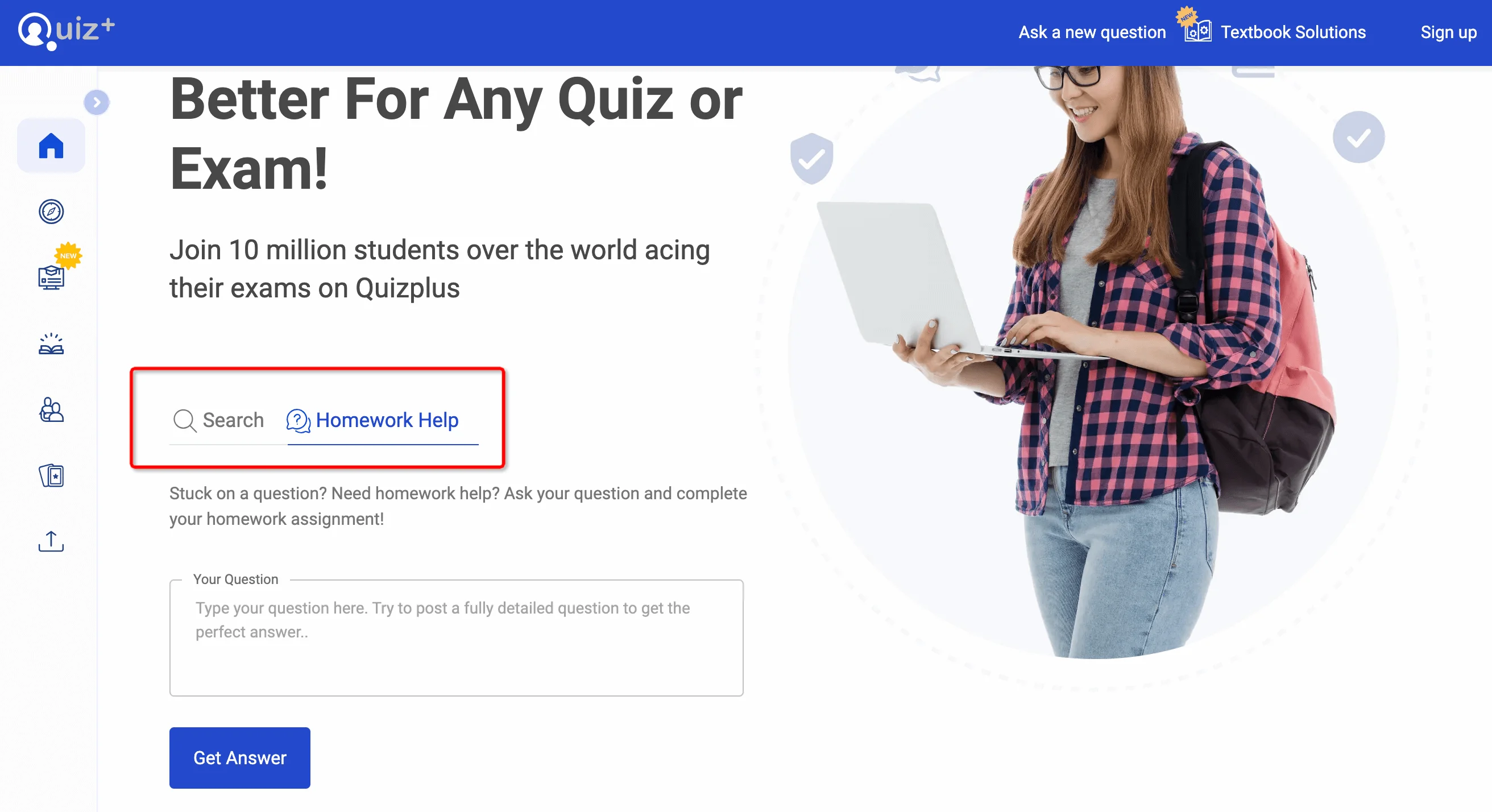 Quizplus Search or Homework Help Box