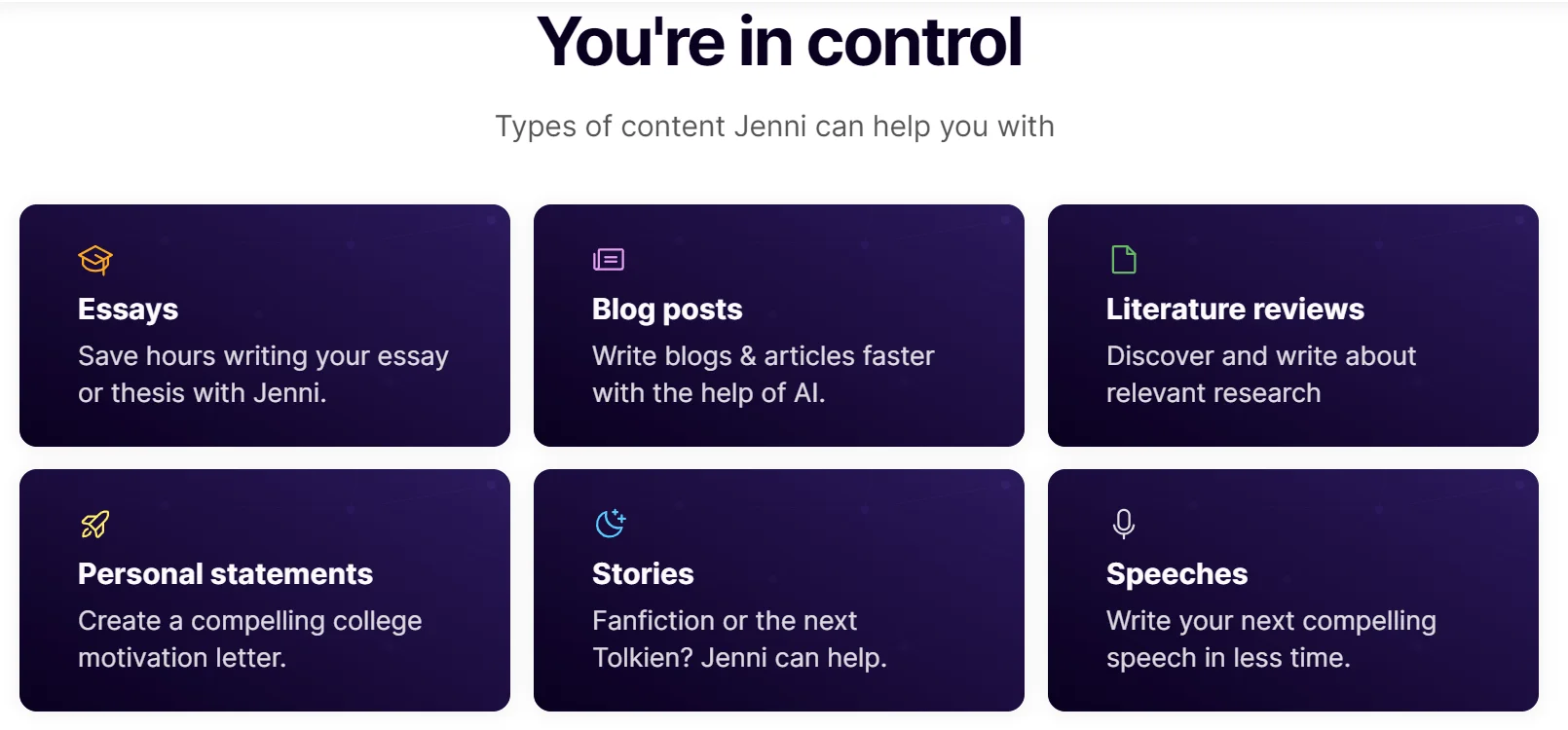 Types of Content Jenni can help you with 
