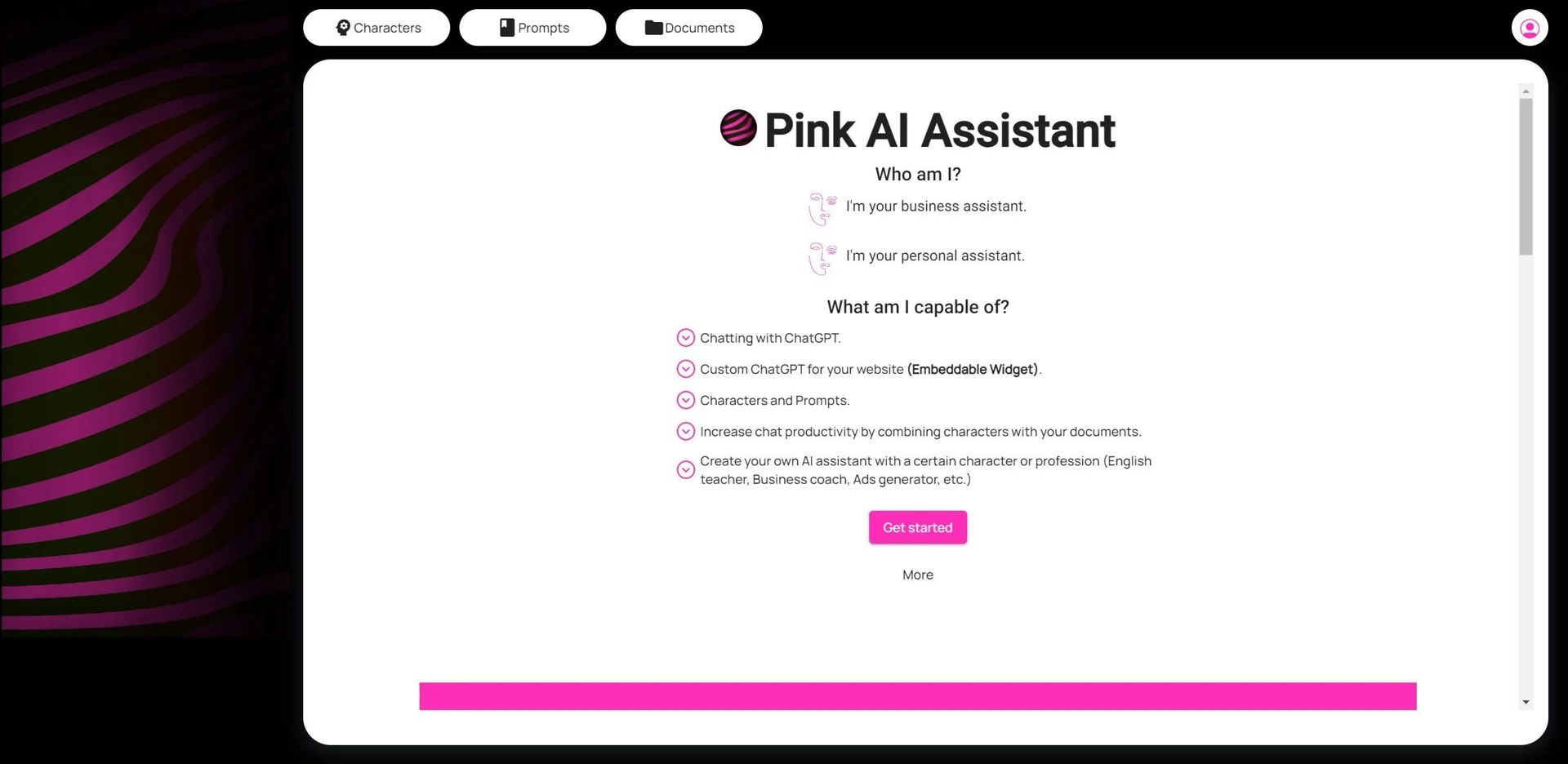 Pink AI Assistantwebsite picture