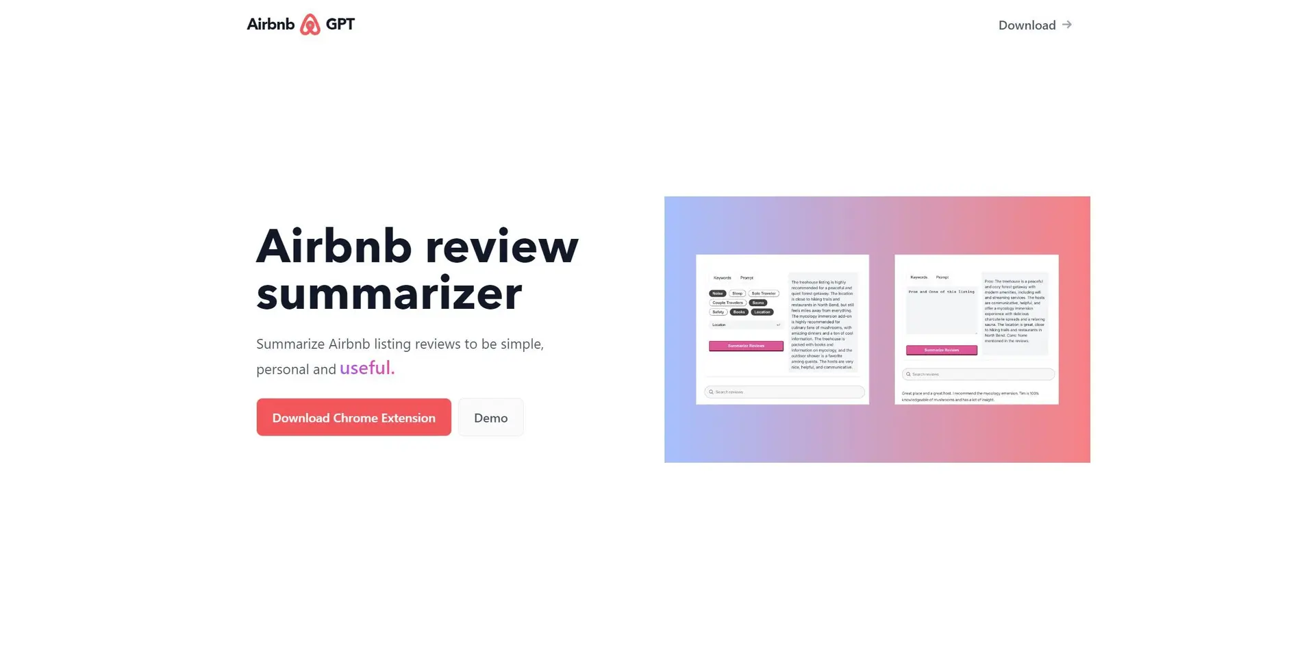Airbnb Review Summarizerwebsite picture