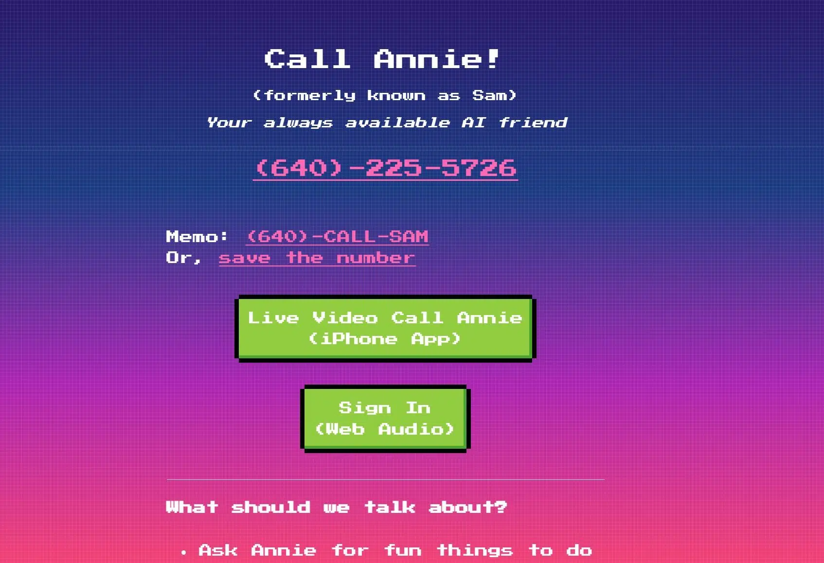 Call Anniewebsite picture