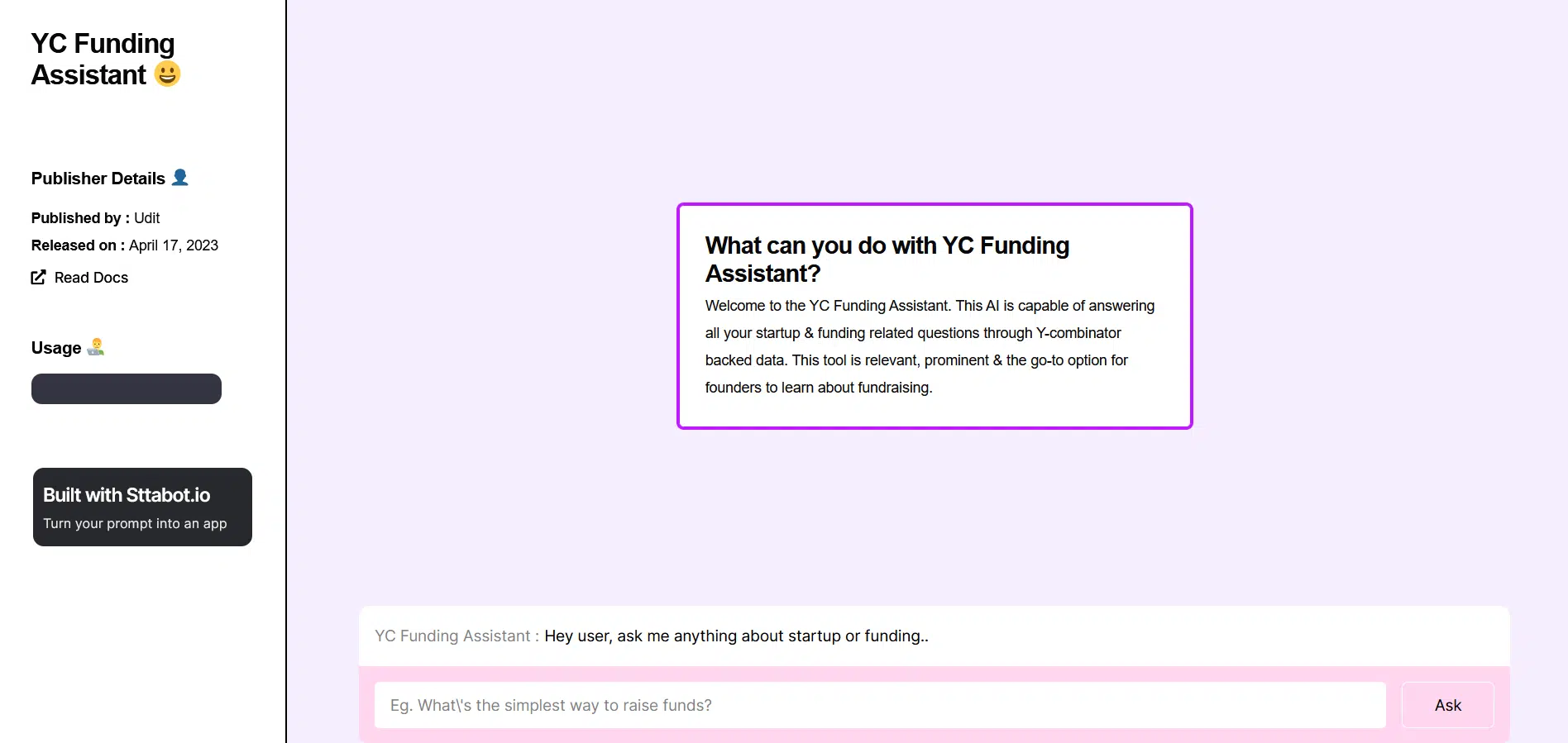 YC Funding Assistantwebsite picture