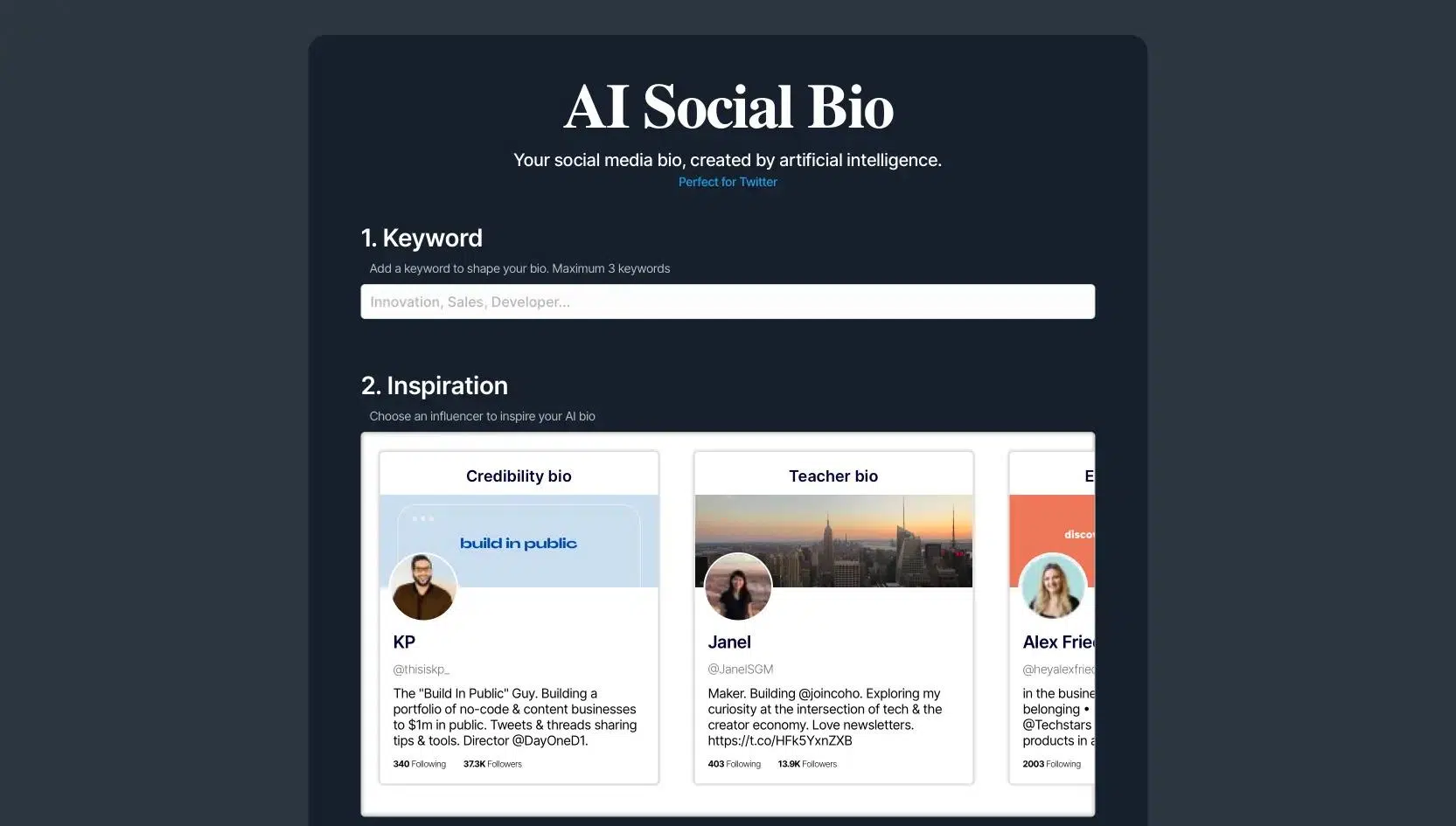 AI Social Biowebsite picture