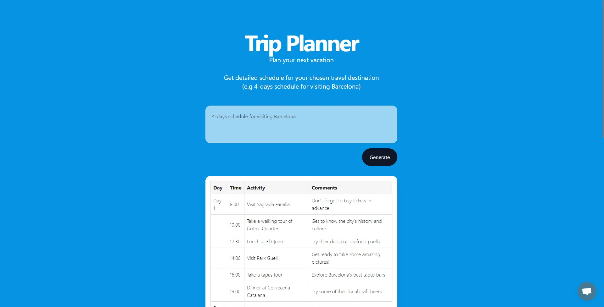 AI Trip Plannerwebsite picture