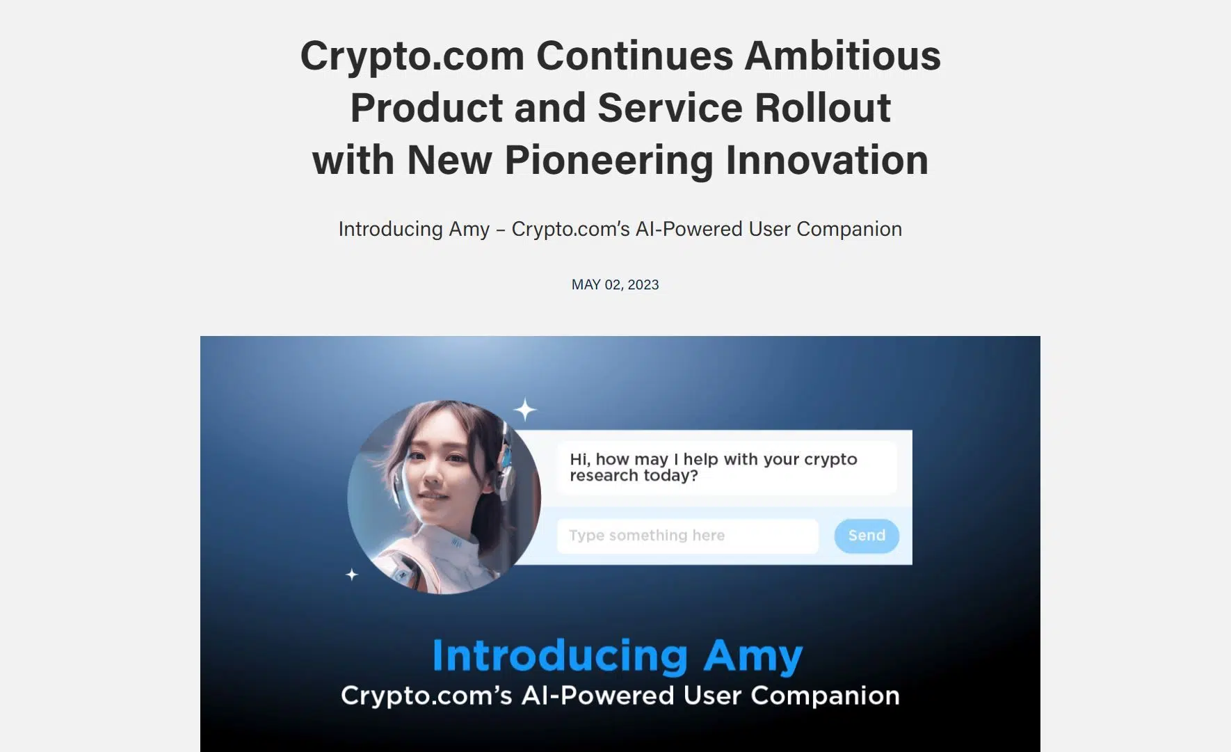 Amy by Crypto.comwebsite picture