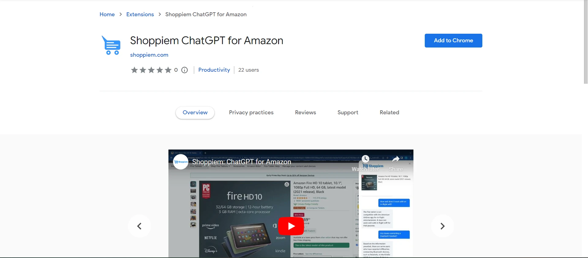 Shoppiem ChatGPT for Amazonwebsite picture