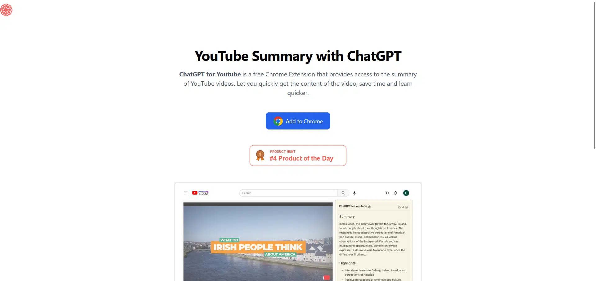 ChatGPT for Youtubewebsite picture
