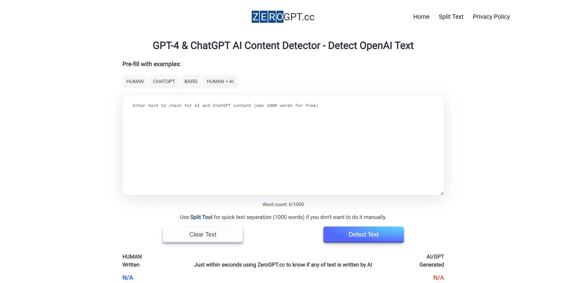 ChatGPT Detectorzerogpt Screenshot