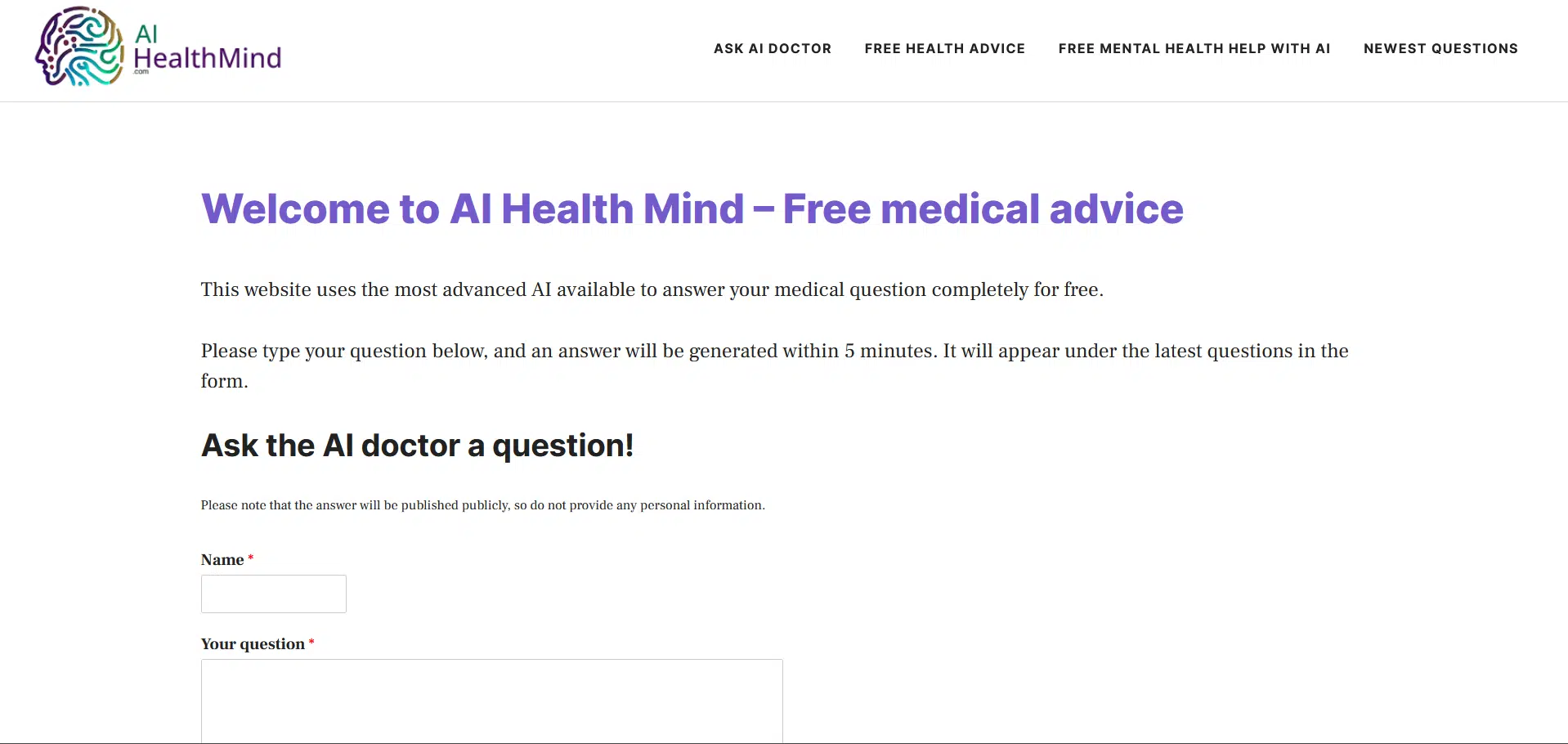 AI Health Mindwebsite picture