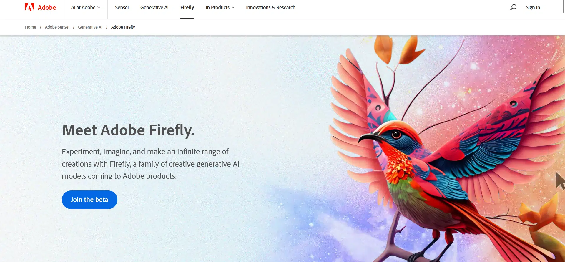 Adobe Fireflywebsite picture