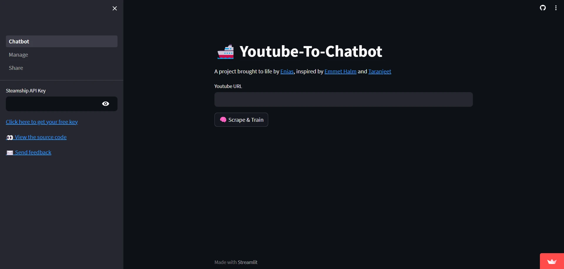 YouTube to Chatbotwebsite picture
