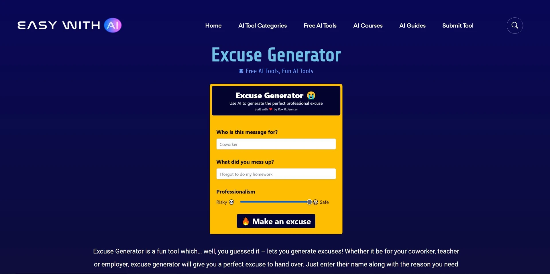 Excuse Generatorwebsite picture