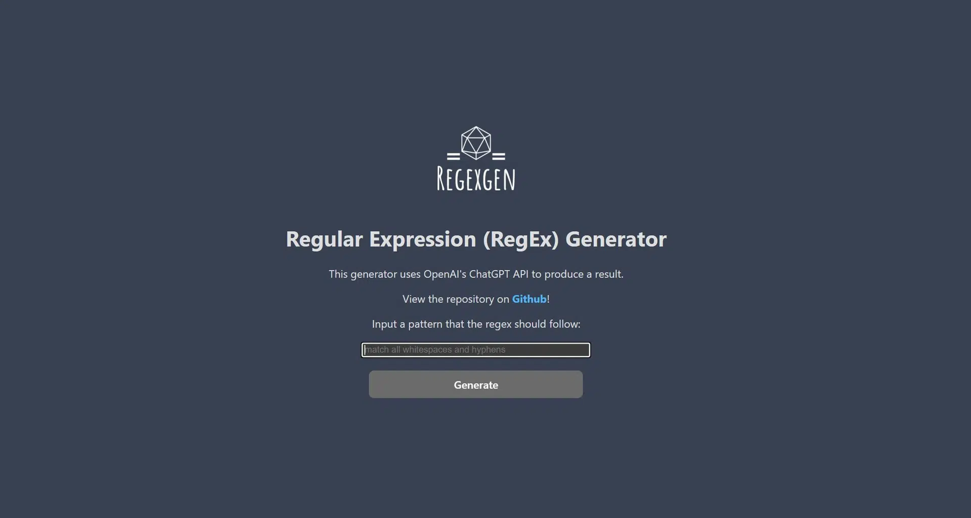 RegEx Generatorwebsite picture