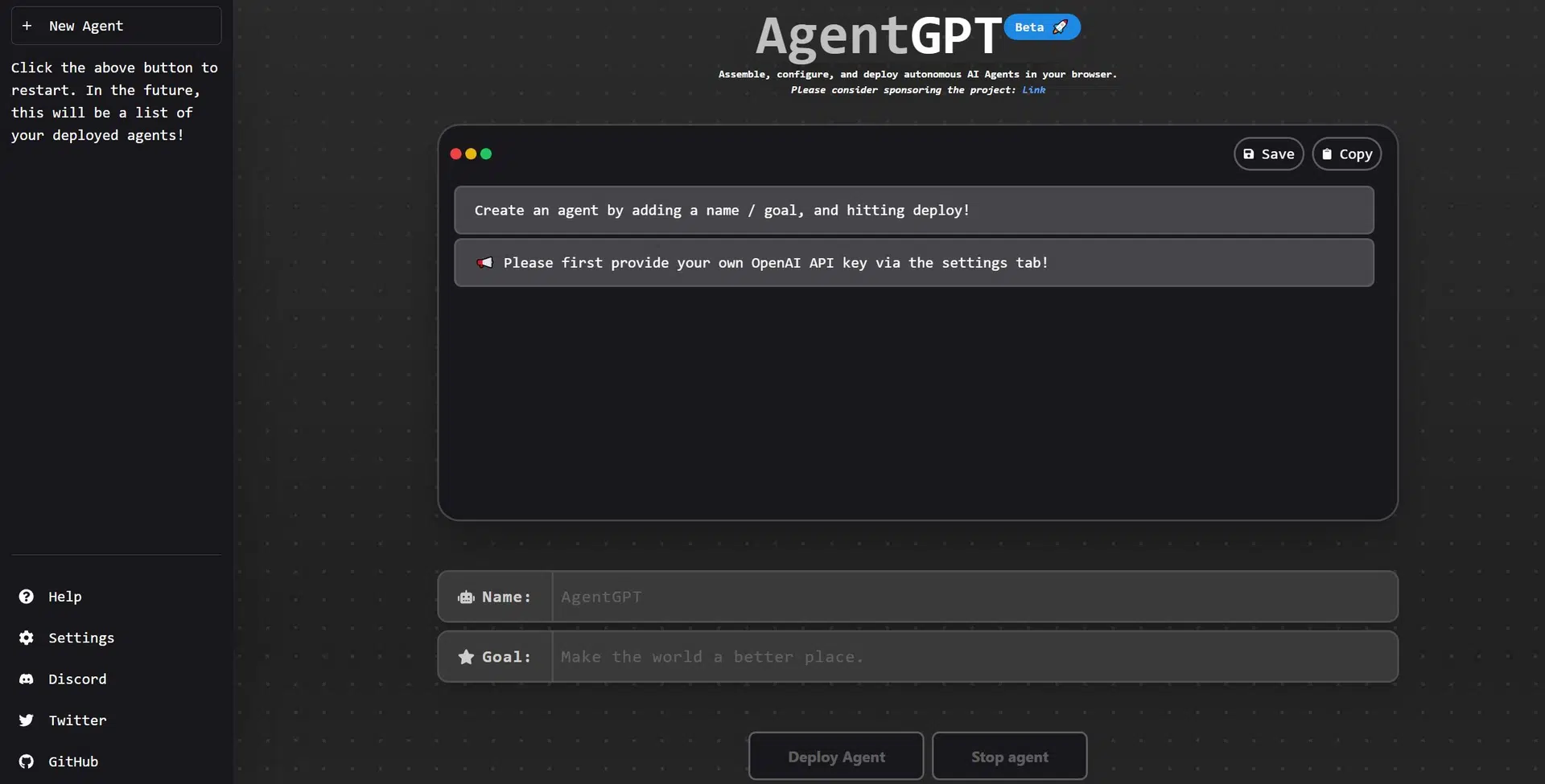 AgentGPTwebsite picture